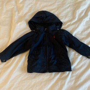Navy blue polo windbreaker with hood